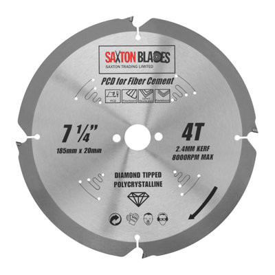 Saxton Blades Pcd Circular Saw Blade 185mm X 4T X 20mm Bore Polycrystalline Diamond Tipped (16mm Ring) from B&Q