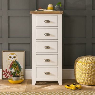 The Furniture Market Cheshire Cream Painted 5 Drawer Tallboy Chest from B&Q