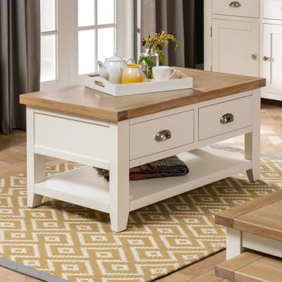 The Furniture Market Cheshire Cream Painted 2 Drawer Coffee Table With Shelf from B&Q
