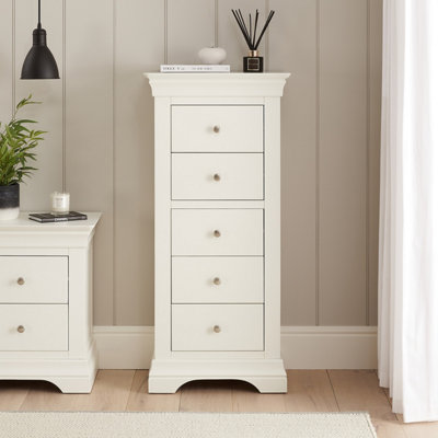 B&Q -  Wilmslow White Painted 5 Drawer Tallboy Narrow Chest