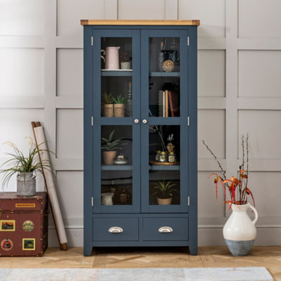 The Furniture Market Westbury Blue Painted Glazed 2 Door 2 Drawer Tall Display Cabinet Unit from B&Q
