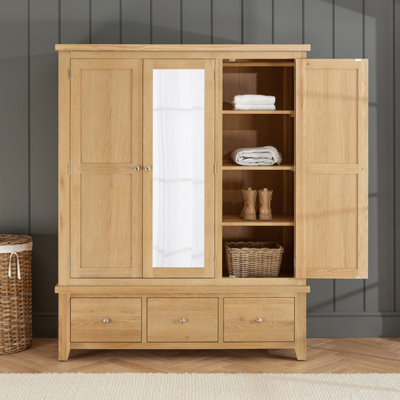 The Furniture Market Cheshire Whitewash Oak Triple 3 Door Wardrobe With 3 Drawers from B&Q