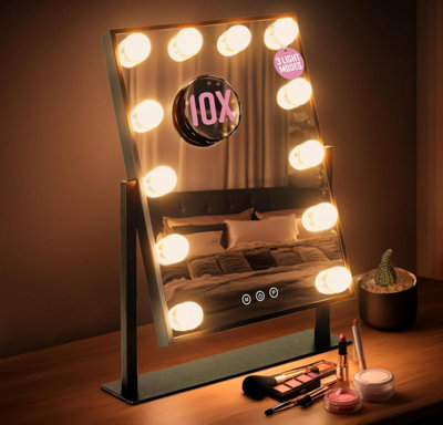 B&Q -  Hollywood Vanity Mirror With 12 Led Lights36L X 48W Cm Touch Screen Dimmable Makeup Mirror With Usb ChargingBlack - Image 3