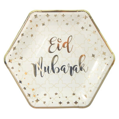 Eid Mubarak Party Plates (10Pk)Cream & Gold from B&Q