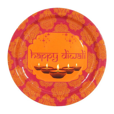 Happy Diwali Pink Party Plates (10Pk)Pink & Orange from B&Q