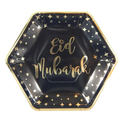 Eid Mubarak Party Plates (10Pk)Black & Gold from B&Q