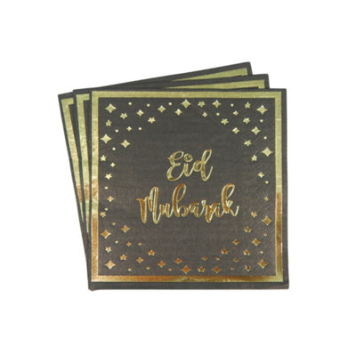 Eid Mubarak Napkins (20Pk)Black & Gold from B&Q
