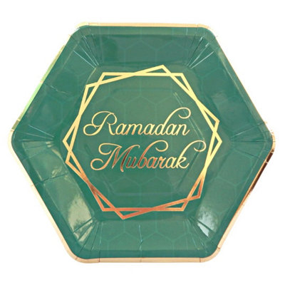 Ramadan Mubarak Party Plates (10Pk)Green & Gold from B&Q