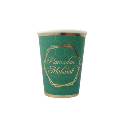 Ramadan Mubarak Party Cups (10Pk)Green & Gold from B&Q