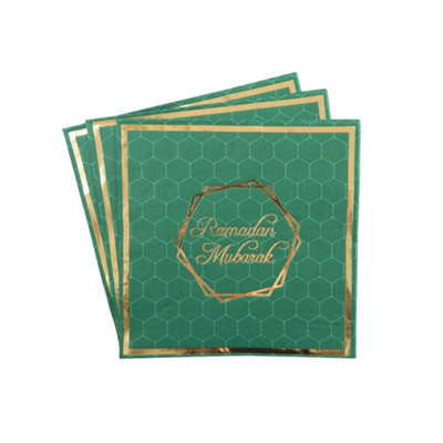 Ramadan Mubarak Party Napkins (20Pk)Green & Gold from B&Q