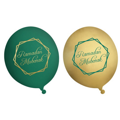 Ramadan Mubarak Party Balloons (10Pk)Green & Gold from B&Q