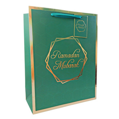 Ramadan Mubarak Gift Bag Green Gold from B&Q