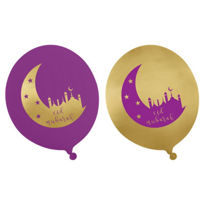 Eid Party Balloons (10Pk)Purple & Gold from B&Q
