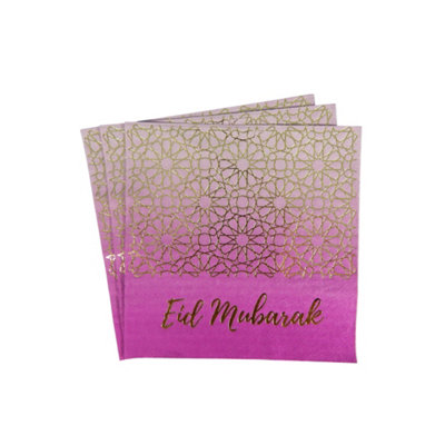 Eid Mubarak Napkins (20Pk)Purple & Gold from B&Q