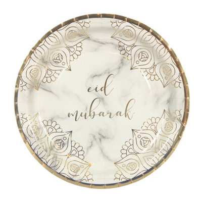 Eid Mubarak Party Plates (10Pk)Marble & Gold from B&Q
