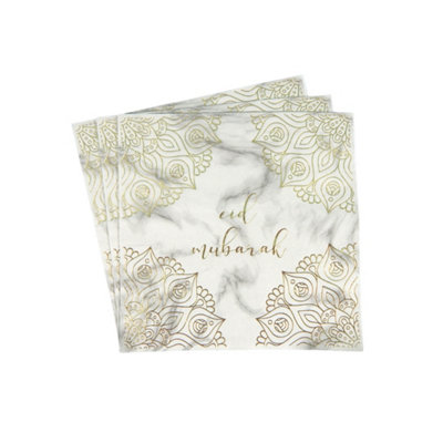 Eid Mubarak Napkins (20Pk)Marble & Gold from B&Q