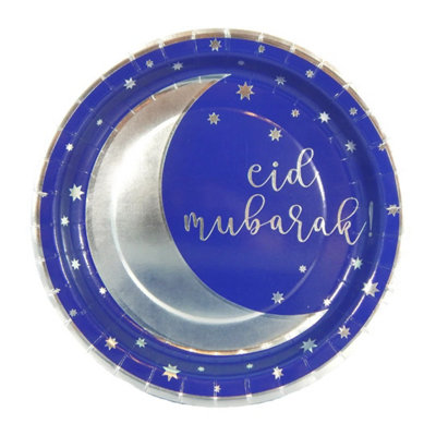Eid Mubarak Party Plates (10Pk)Blue & Silver from B&Q