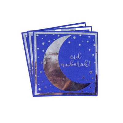 Eid Mubarak Napkins (20Pk)Blue & Silver from B&Q