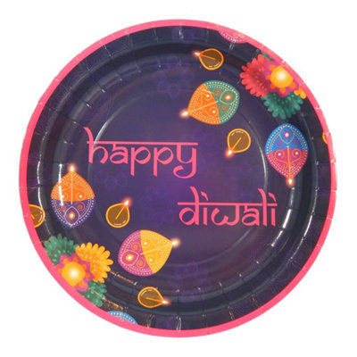 Happy Diwali Purple Party Plates (10Pk)Purple & Pink from B&Q