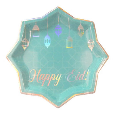 Happy Eid Party Plates (10Pk)Teal & Iridescent from B&Q