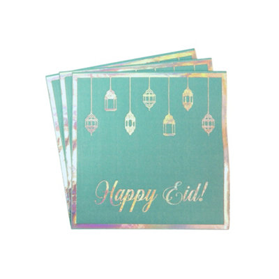 Happy Eid Party Napkins (20Pk)Teal & Iridescent from B&Q