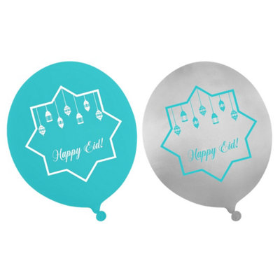 Happy Eid Balloons (10Pk)Teal & Silver from B&Q