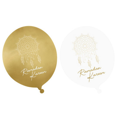 Ramadan Kareem Party Balloons (10Pk)Gold & White from B&Q