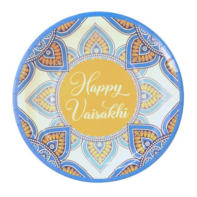 Happy Vaisakhi Party Plates (10Pk)Blue & Yellow from B&Q