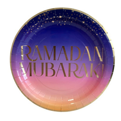 Ramadan Mubarak Party Plates (10Pk)Purple & Gold from B&Q