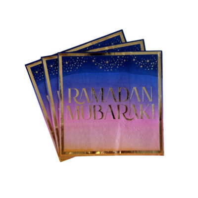 Ramadan Mubarak Party Napkins (20Pk)Purple & Gold from B&Q