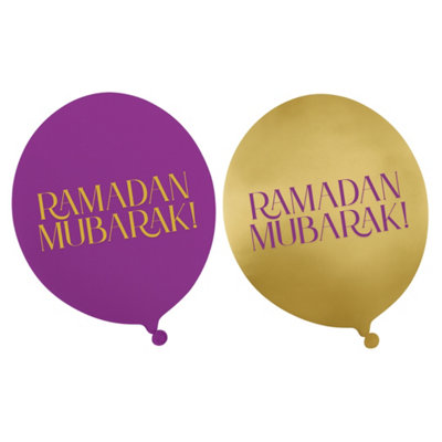 Ramadan Mubarak Party Balloons (10Pk)Purple & Gold from B&Q