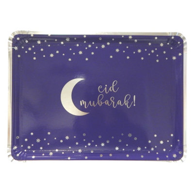 Eid Mubarak Serving Trays (3 Pack)Blue & Silver from B&Q