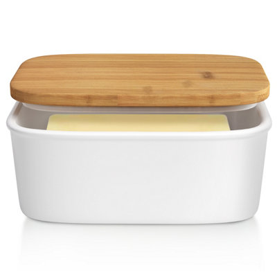 Tydi Elegant Porcelain Butter Dish With Lid Ceramic16X10.5X7Cm600G CapacitySilicone SealWhite Bamboo Lid from B&Q