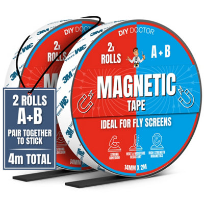 B&Q -  4M A+B Magnetic Tape Set Black Self-Adhesive Cut-To-Fit Strip For Fly Screens (2M+2M)