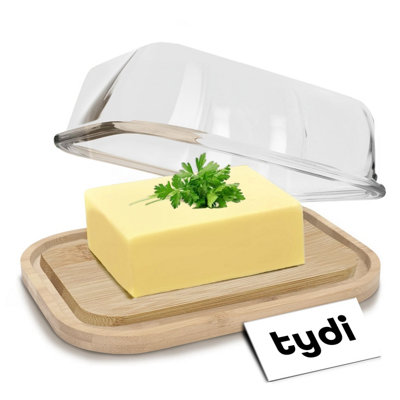 Tydi Glass Butter Dish With Lid And Bamboo Base10.5X11X7Cm200G To 250G Butter TrayCheese Dish With Lid from B&Q