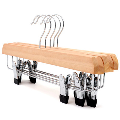 The Hanger Store Trouser Hanger - 40 Pack Eco Skirt S With Clips, Fsc® Wood | Wooden Skirt Hangers With Clips, Sustainable Eucalyptus Wooden Hangers, Chrome Swivel Hook, Adjustable Rubber Dipped Clips - Image 5