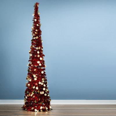 B&Q -  The 6Ft/180Cm Slim Red Tinsel Pop Up Christmas Tree