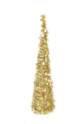 Christmas Tree World The 6Ft Slim Gold Tinsel Pop Up Christmas Tree