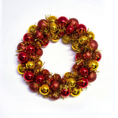 B&Q -  33Cm Red & Gold Shatterproof Bauble Wreath