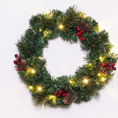 Christmas Tree World The Pre-Lit 45Cm Majestic Dew Pine Wreath from B&Q