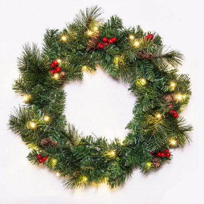 Christmas Tree World The Pre-Lit 60Cm Majestic Dew Pine Wreath from B&Q