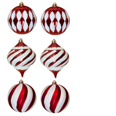 B&Q -  The Red & White 15Cm Large Feature Bauble 6Pc Set