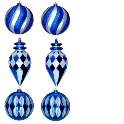 B&Q -  The Blue & Silver 15Cm Large Feature Bauble 6Pc Set