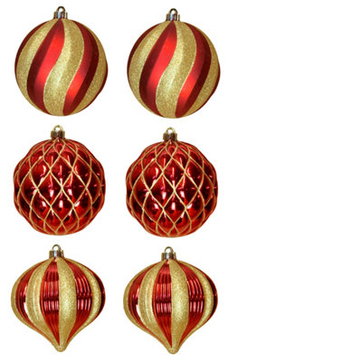 B&Q -  The Red & Gold 15Cm Large Feature Bauble 6Pc Set
