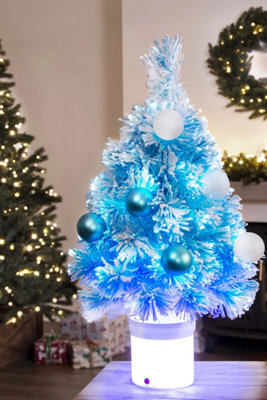 Christmas Tree World | 2ft Artificial Baby Blue LED Fibre Optic Tree | Bushy and Luxury Quality PVC Tips, Flocked | Easy to Assemble and Take Down | 35cm Diameter - Image 3