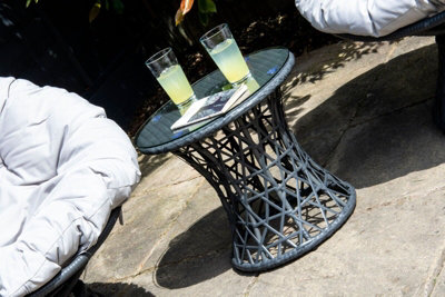 Sh&g Rattan Side TableFor 360 Papasan Moon ChairsGrey Rattan With Glass TopIndoor & OutdoorSignature Homes And Gardens from B&Q