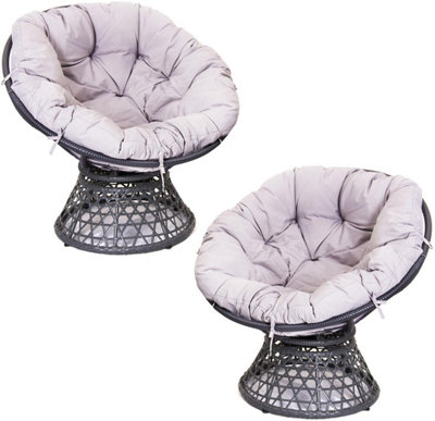 Sh&g Rattan Swivel Chair 2 Seat Set360 Papasan Moon ChairsGrey Rattan With Grey CushionsIndoor & Outdoor from B&Q