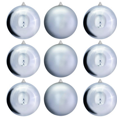 B&Q -  20Cm Silver Bauble Set Shiny/matt (12 Pc)