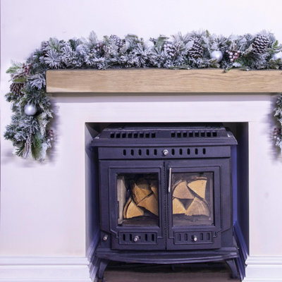 Christmas Tree World 180Cm Frosted Decorated Mixed Pine Garland With White Baubles from B&Q