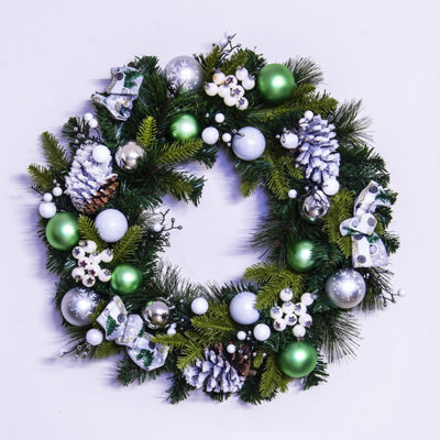 Christmas Tree World 50Cm Decorated Mixed Pine Wreath With Baubles Berries & Bows from B&Q